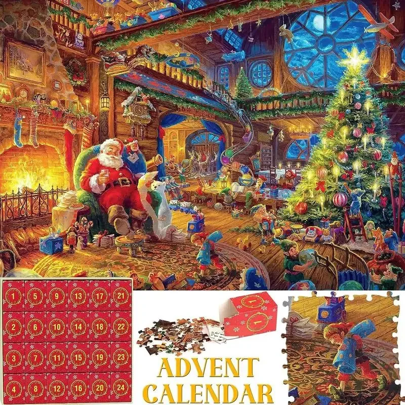 Puzzle Advent Calendar Christmas Scene Puzzle Christmas Scene Jigsaw Puzzle Set 24 Day Countdown Calendars for Kids 1008 Pieces