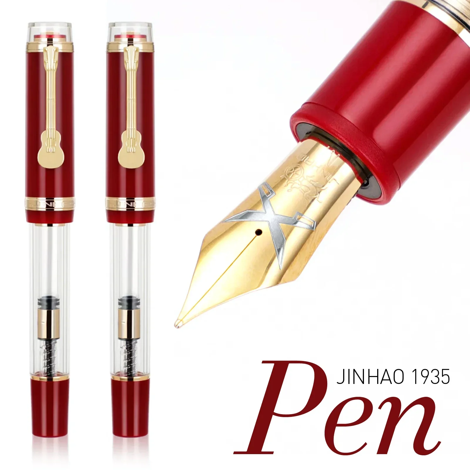 Imagem -03 - Jinhao-transparente Red Nib Fountain Pen Clipe de Guitarra Tinta de Escrita de Luxo Canetas de Presente Escritório Escola Estacionária 05 07 mm