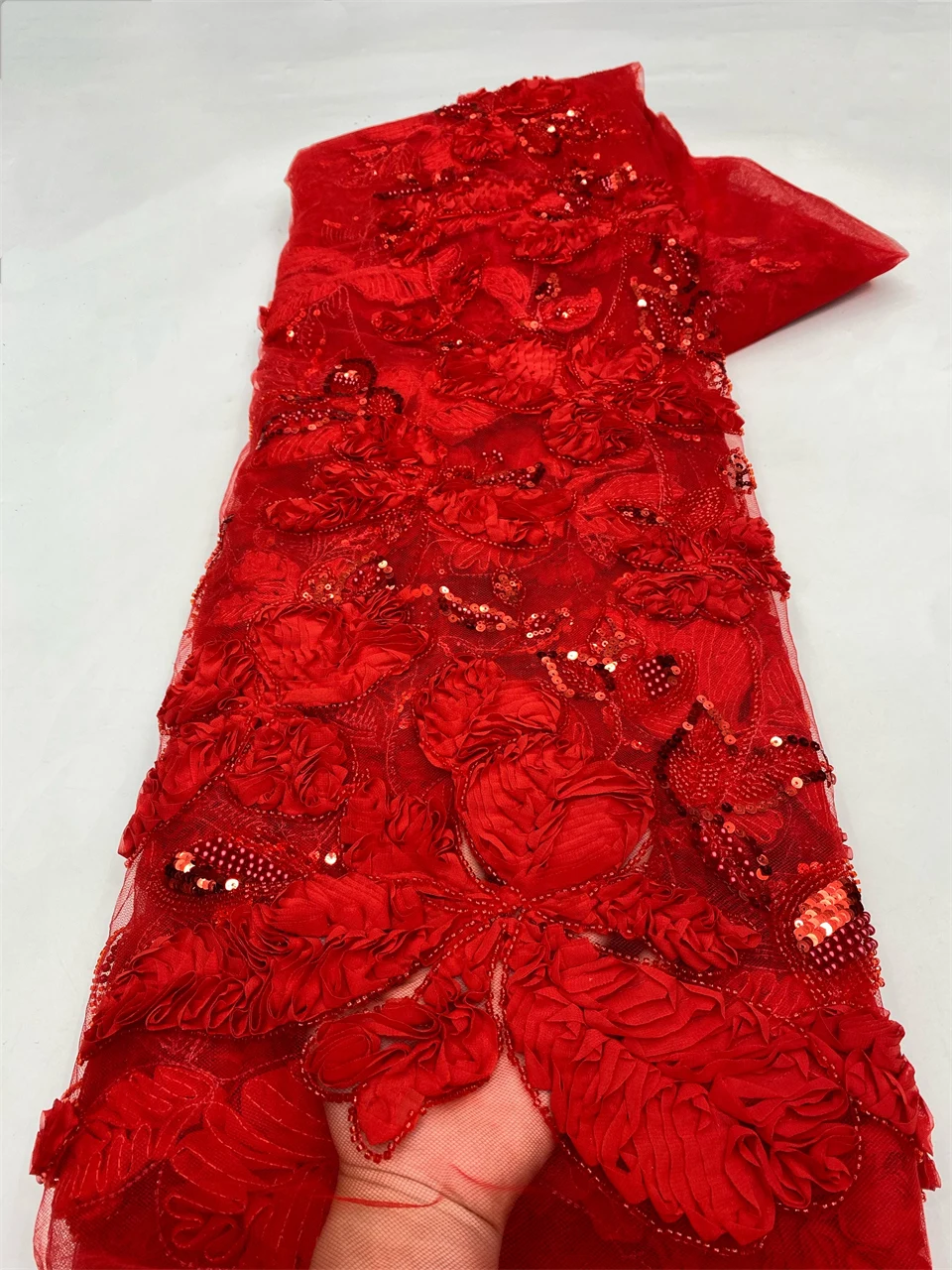 

Latest Nigerian Lace Fabrics Fashion Women African Tull Lace Luxury Handmade Bead Sequins Fabrics for Wedding 5Yards HXZ6341