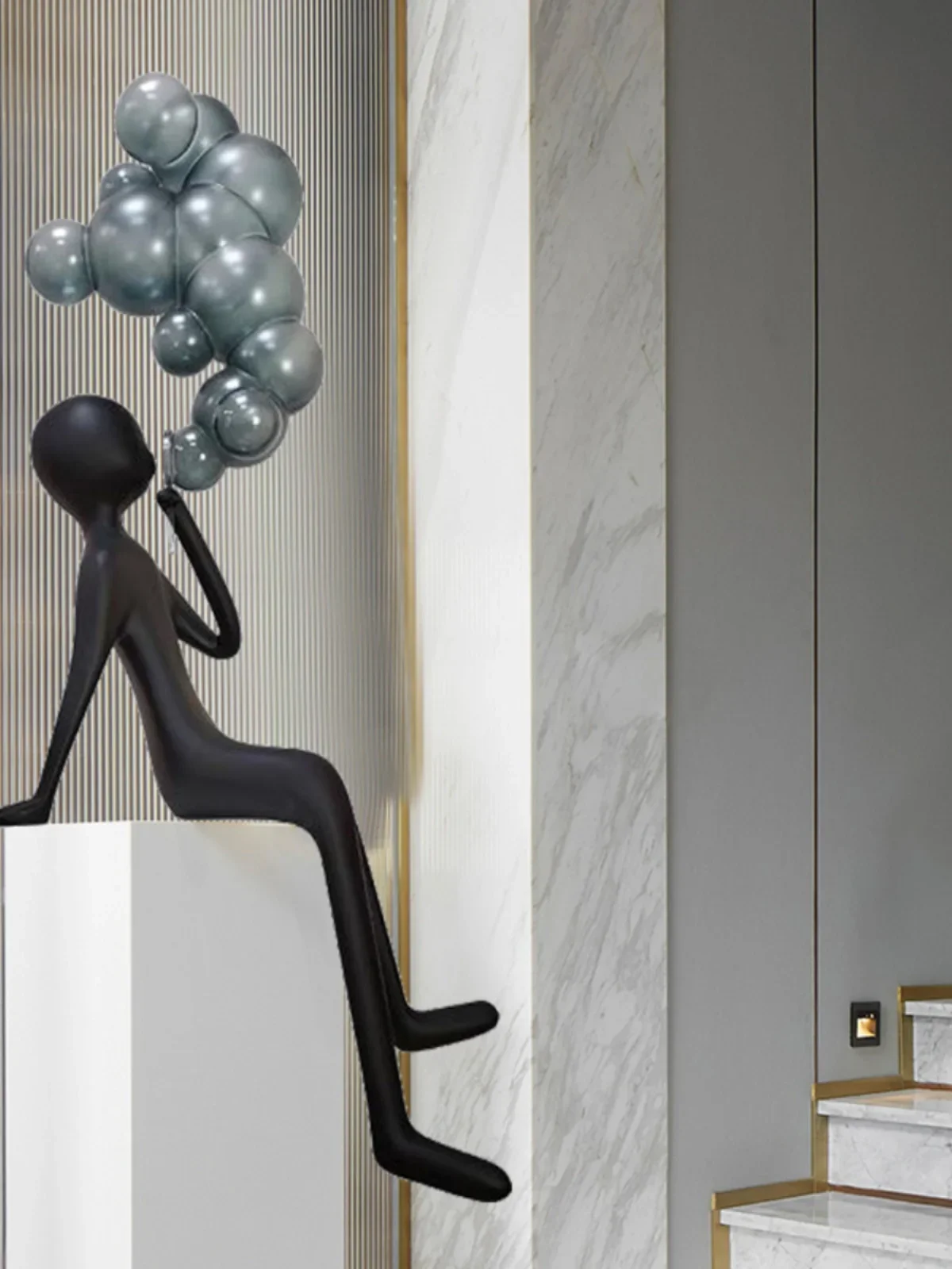 Modern Abstract Landing Figures Blowing Bubble Sculpture Cartoon Sales Office Lobby Light Luxury Soft Decoration Art