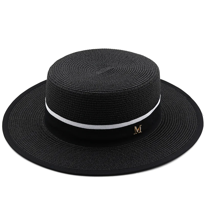7cm brim flat straw hat female summer flat hat sun hat seaside vacation beach hat net red straw hat bow ribbon sun hat панама
