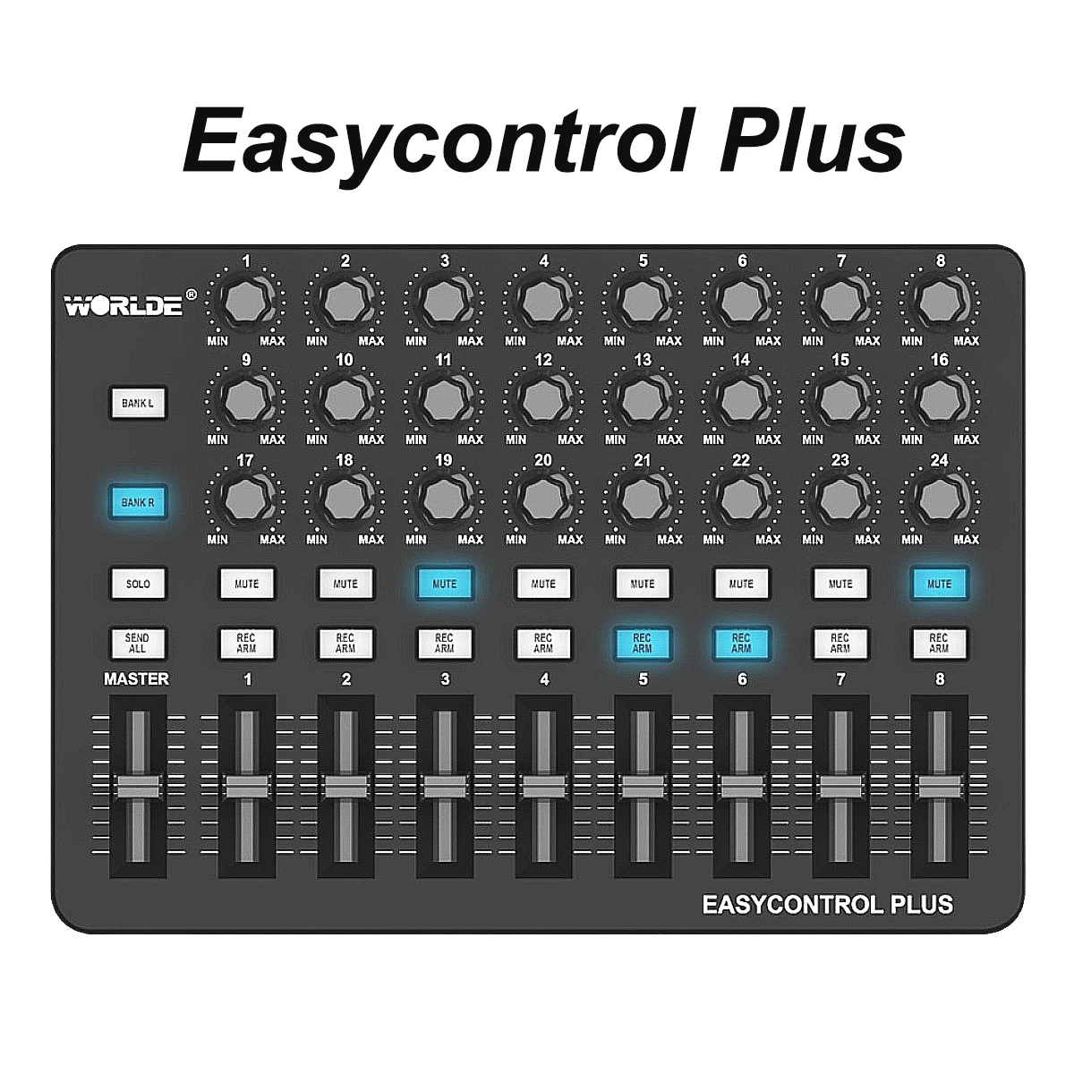 Worlde Easycontrol Plus Portable MIDI Controller – 24+9+18 Assignable Controls, 16 Banks, One-Key Parameter Sync, USB-C, 483g