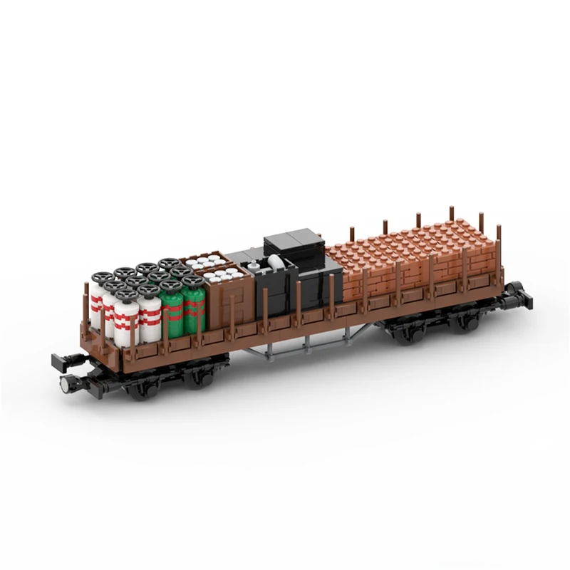 MOC-89961 Engineering Railway Freight Flatcar with Stakes Building Block Transport Train Assembly Model Brick Toy Children Gifts