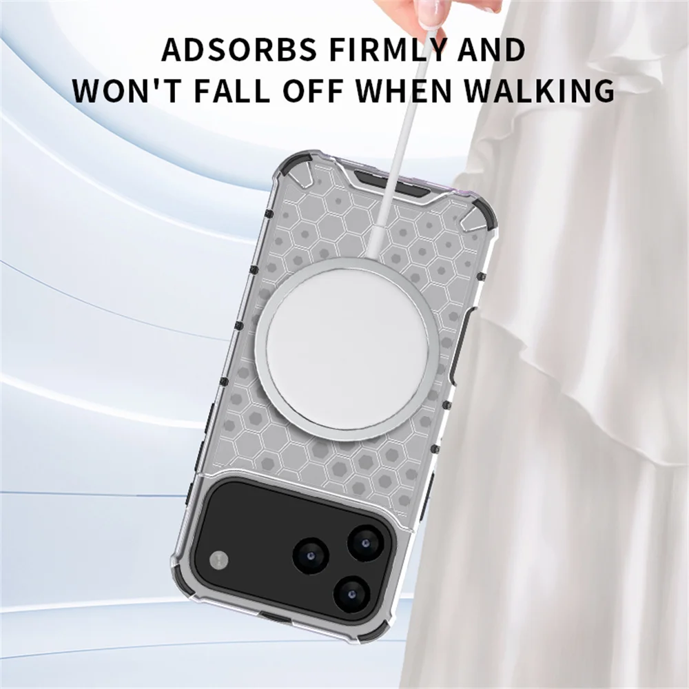 Custodia magnetica di lusso con armatura a nido d'ape trasparente per iPhone 17 Air 16 15 14 13 12 11 Pro Max 16E Custodia protettiva antiurto per paraurti