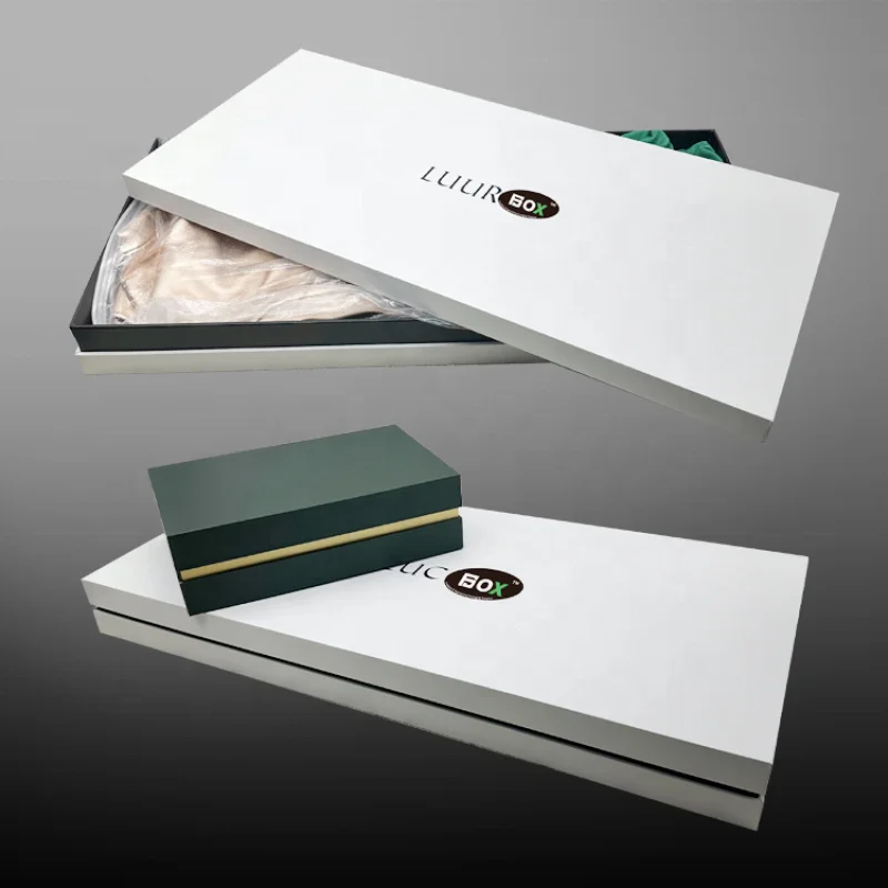 

Custom luxury high quality rigid cardboard gift boxes White removable lid neck vest gold foil embossing sponge liner