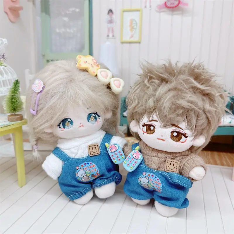 

10cm Kawaii Blue Denim Overalls Suit DIY Doll Dress Up Clothes Accessories for Plush Cotton Doll Cute Soft Kids Toys for Girls