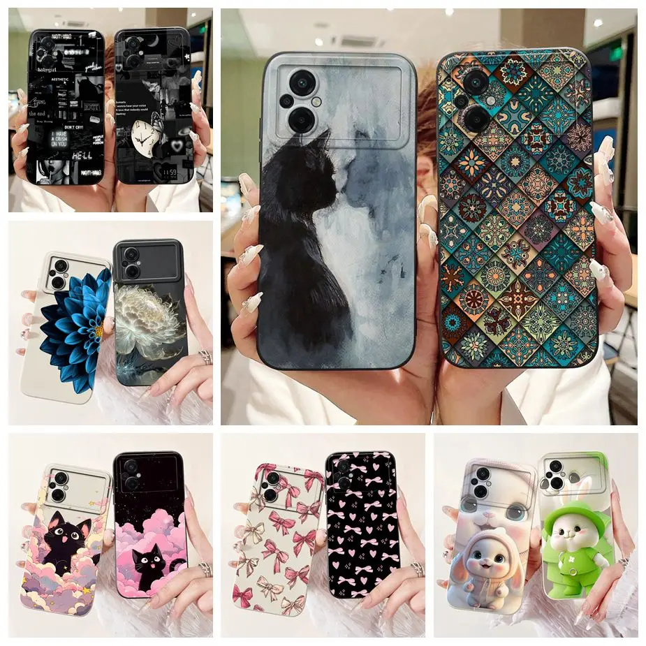 ل Xiaomi Poco M5 حالة PocoM5s لطيف القط شبكة نمط غطاء للصدمات جراب هاتف ل Xiaomi Poco M5s PocoM5 S لينة Fundas كوكه