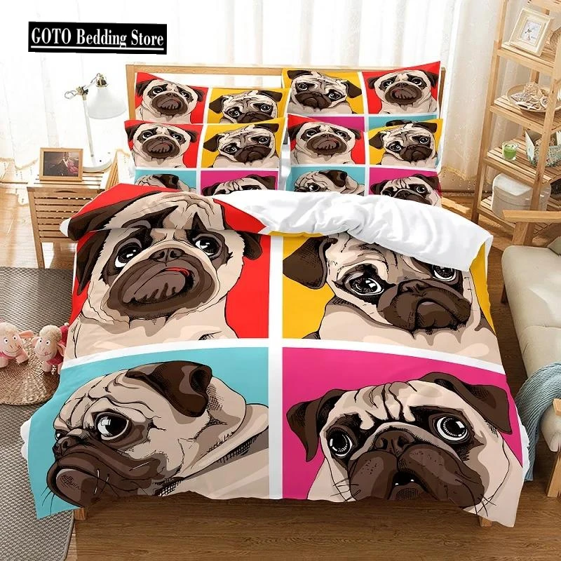 140x200 Cartoon Pug Kid Bedding Set Winter Duvet Cover Sets Kids,twin Full Queen King Bedroom Set Home Textile Housse De Couette