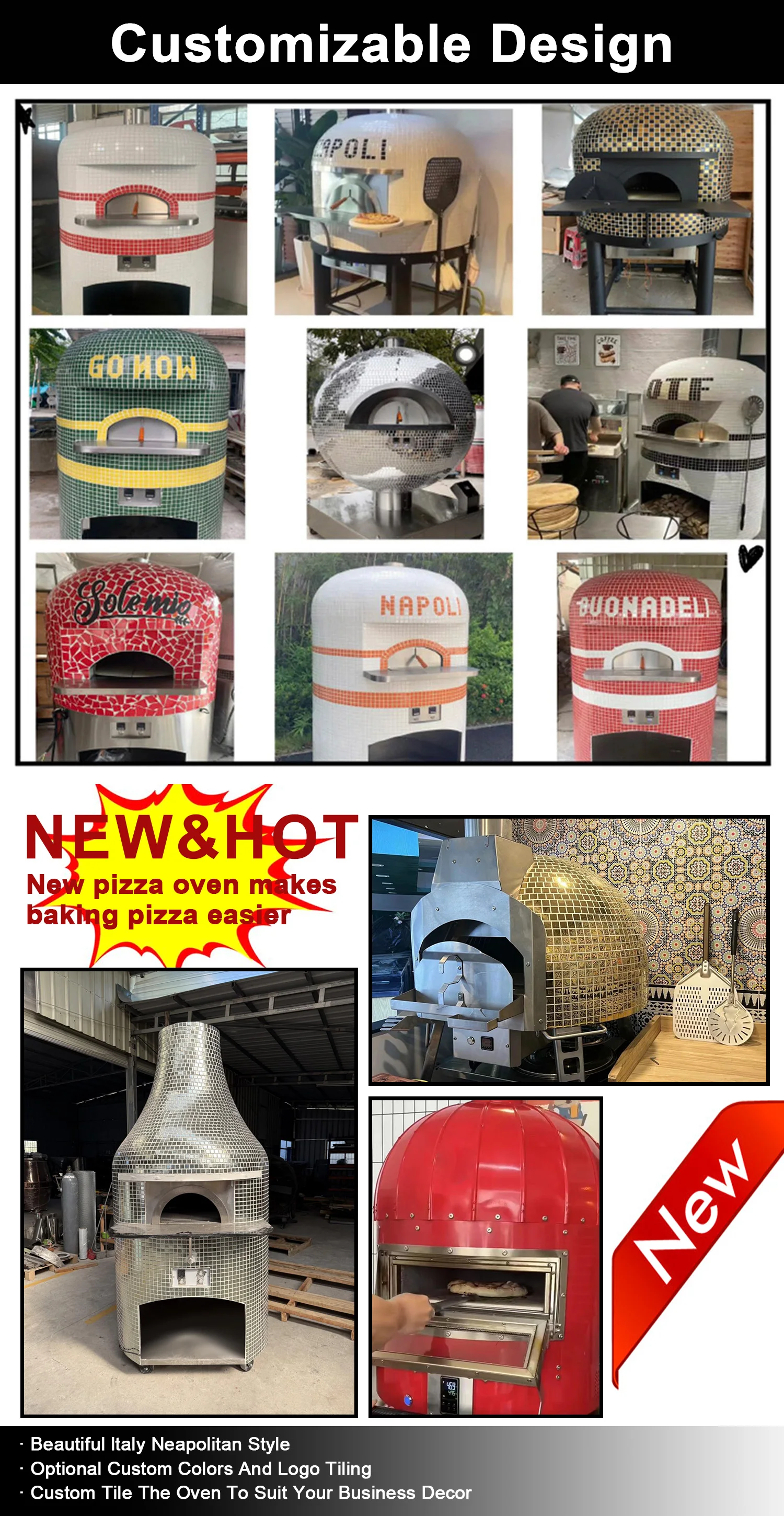 대용량 석재 피자 오븐 최대 500도로 네아폴리탄 피자 굽기 최소 1분 글로브 회전식 피자 킬른