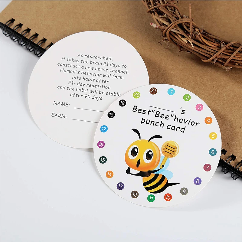 50Pcs/Set Hardworking Bee Good Habits Develop Punch Cards Record Children\'s Reward Point Wish Book Kids Teaching Aids Encourage