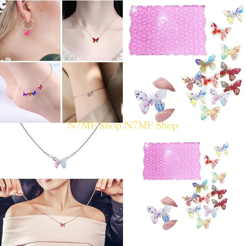 N7MF DIY Shiny Butterfly-shaped Letter Earrings Mold Charms Mould Resin Epoxy Jewelry