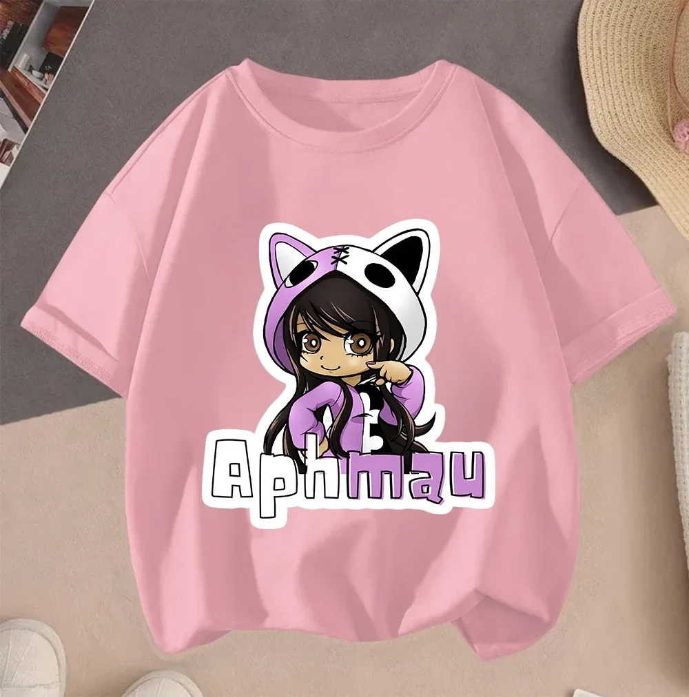 

Футболка с принтом Aphmau в уличном стиле, летние милые модные повседневные топы для мальчиков и девочек, детей 3-14 лет
