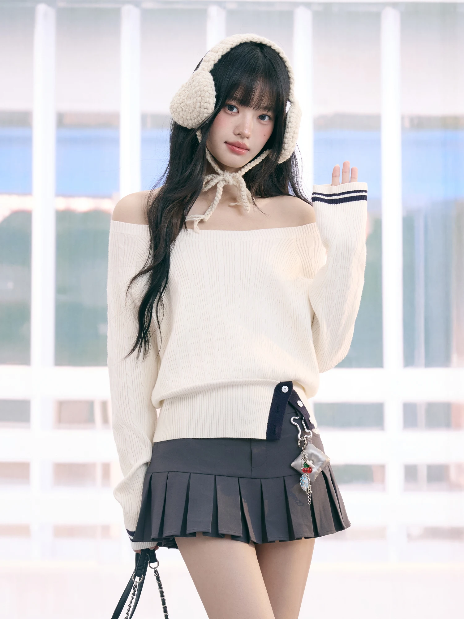 

Wedhub Korean Sle Long Sve Knitted One oulder Top Women's Loose Fit Autumn New Arrival Faion Sensation Beautiful...