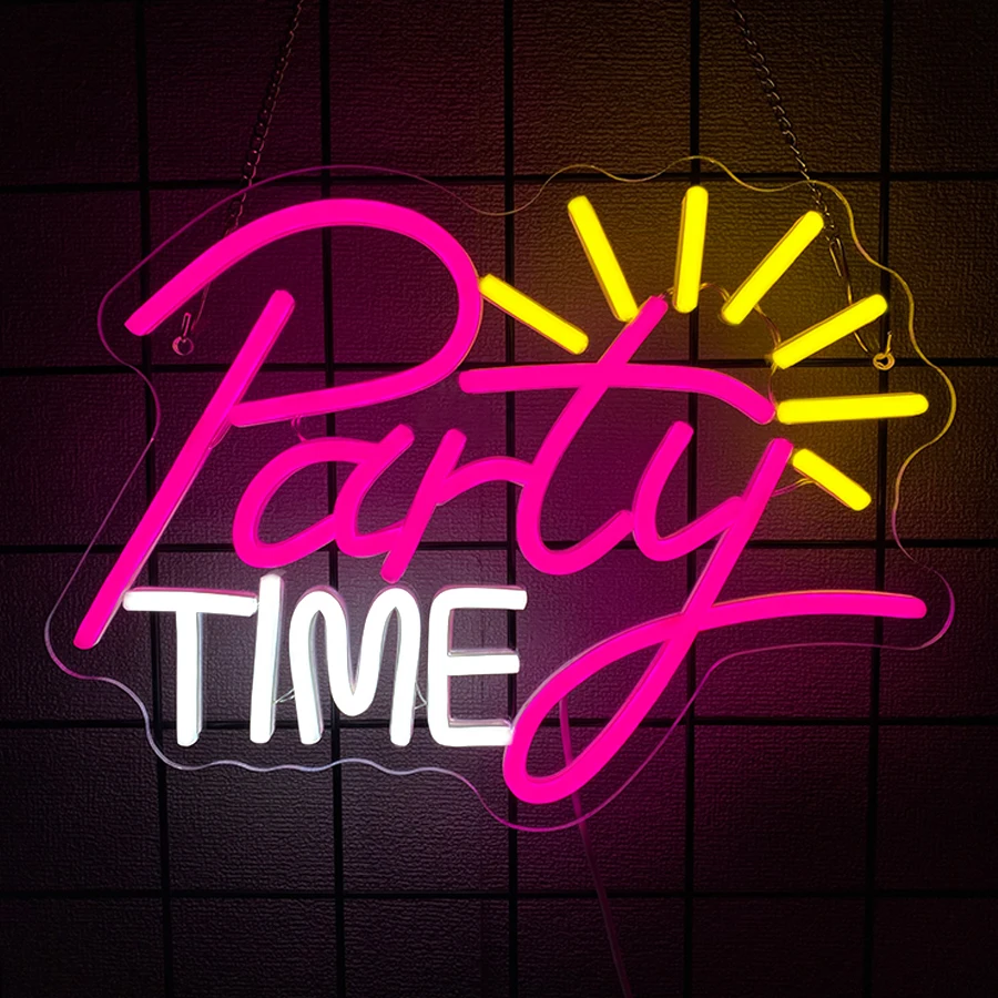 Party Time Neon Sign for Wall Decor Let's Party Light Up Sign LED Neon Light for Birthday Wedding Bachelorette Engagement Party