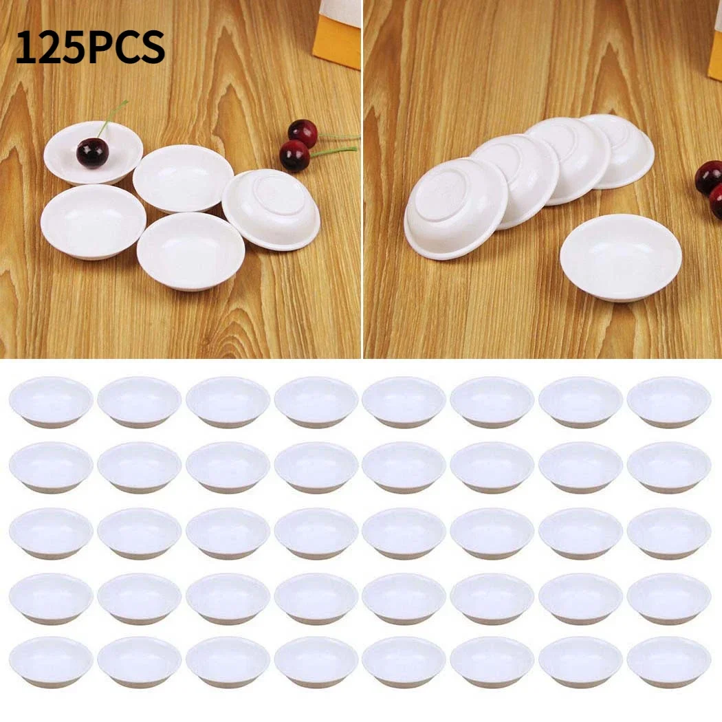 125pcs White Plastic Sauce Dishes Food Dipping Bowls Break-resistant Seasoning Dish Saucer Appetizer Plates