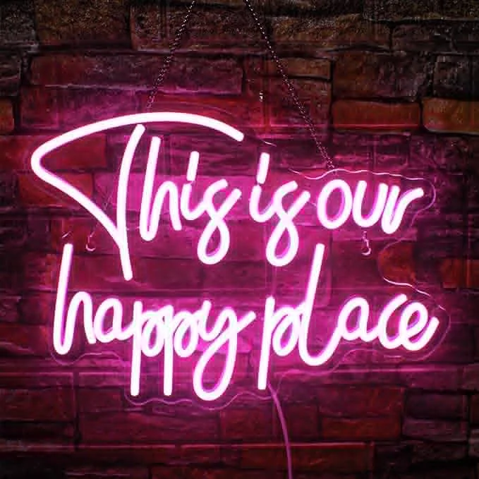 

This is Our Happy Place Neon Sign Wall Decor Dimmable Pink LED Bedroom Kid Room Man Cave Home Bar Zone Decor 5V USB