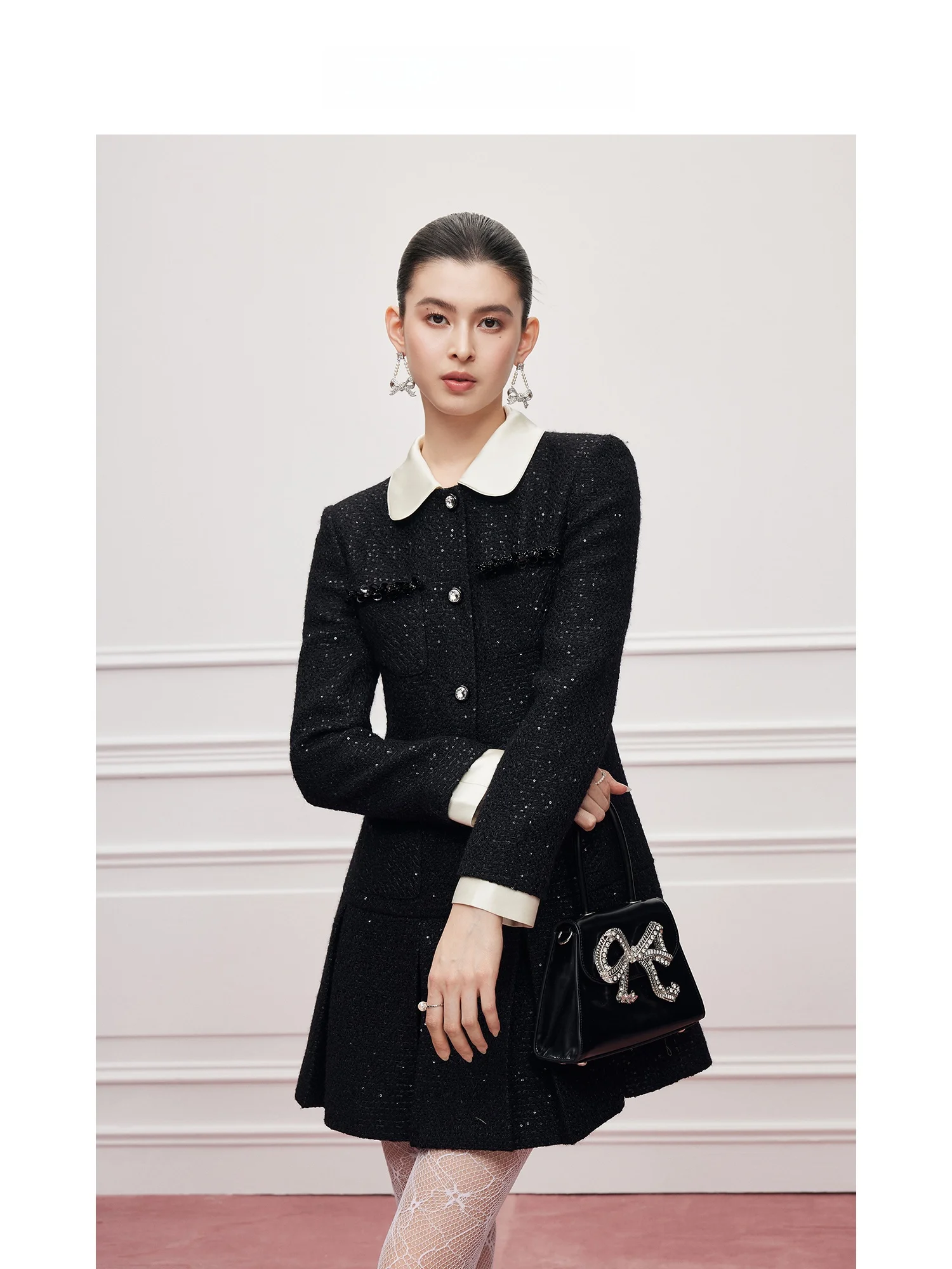 

MandyZhang Hepburn Sle Bla Woolen Dr Женская весенняя высококачественная юбка с ромбовидной пуговицей Ele Commute