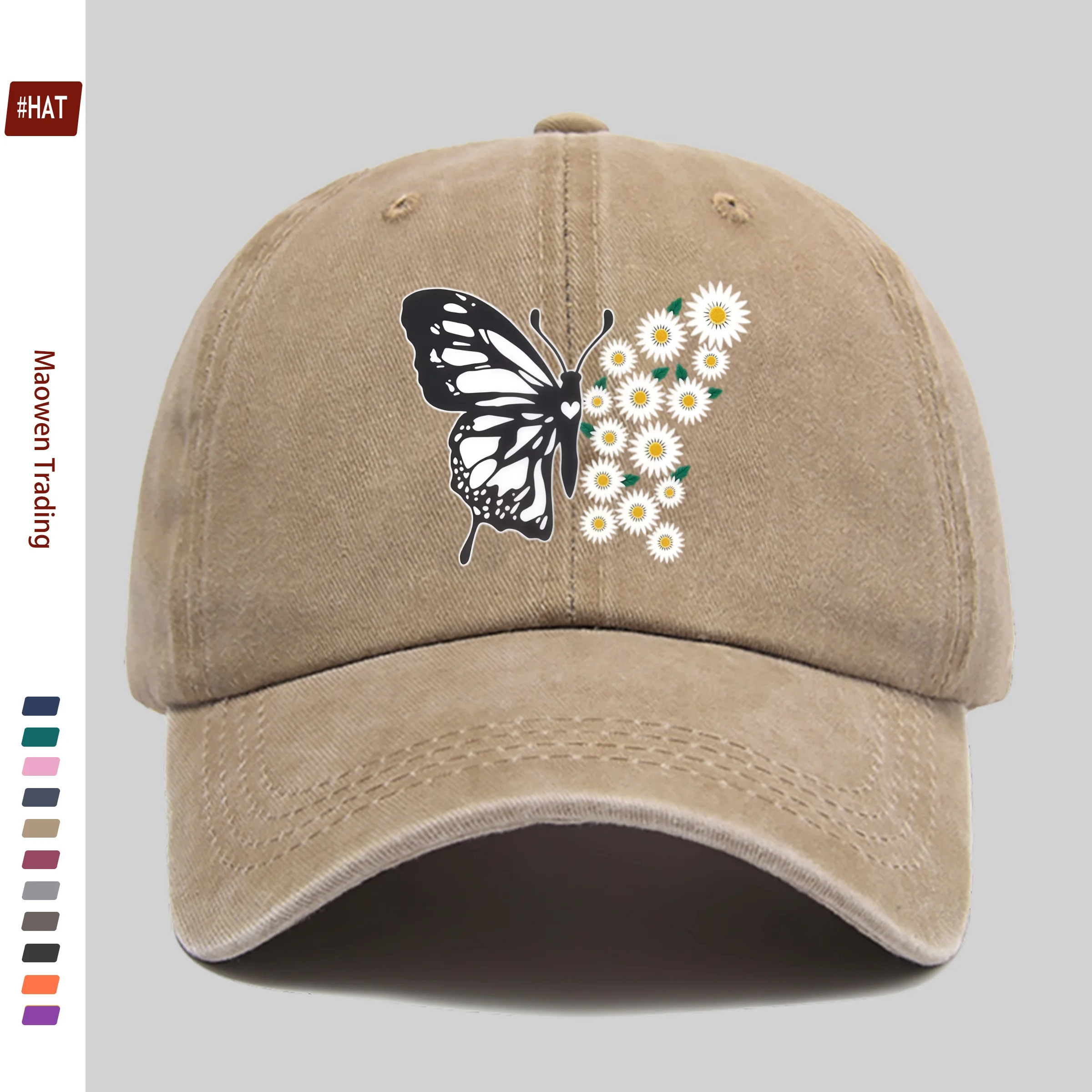 1pc 1pcs Unisex Vintage Butterfly & Flower Print Baseball Cap - Adjustable Buckle Strap, Lightweight Suitable for Dating, Travel