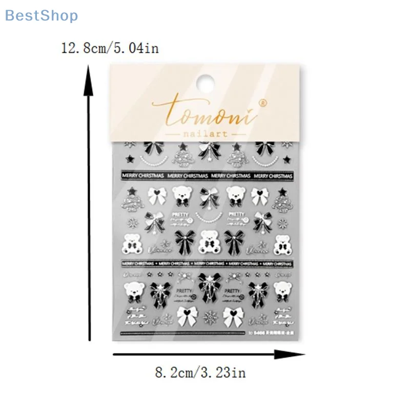 جميلة ندفة الثلج القوس كريستال الكرة مسمار الفن ملصق النقش ذاتية اللصق مسمار ملصق السنة الجديدة عيد الميلاد مانيكير الشارات هدية #6