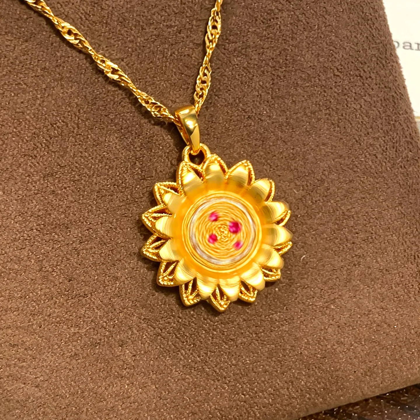 Luxury 24K 9999 Pure Gold real gold Women's Double-layer Sunflower Pendant Necklace
