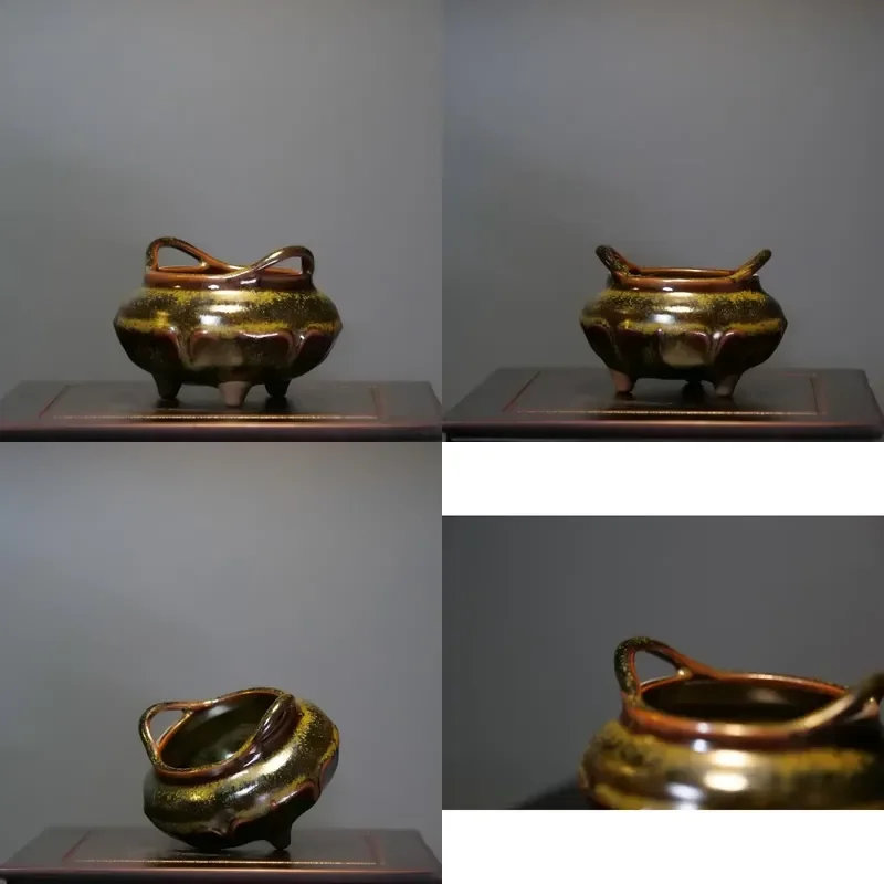 

【CHIMU HOME】 for Jun Porcelain Therapeutic Handmade Eco Friendly Durable Double Ear Three Leg Chinese Incense Burner with