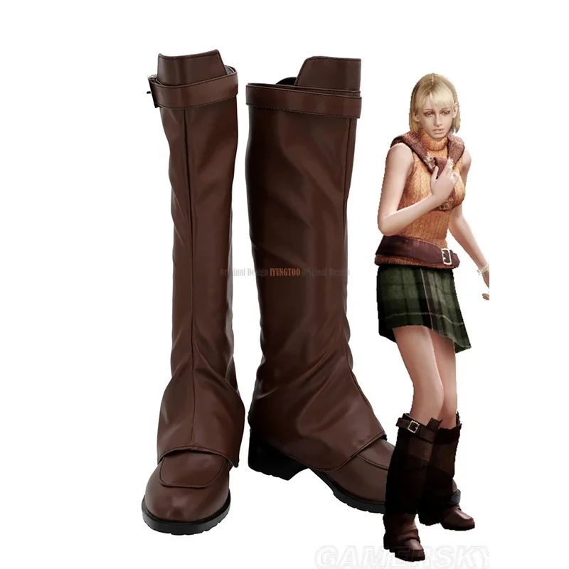 Ashley Graham Cosplay Boots Brown Shoes Custom Made for Adults and Kids