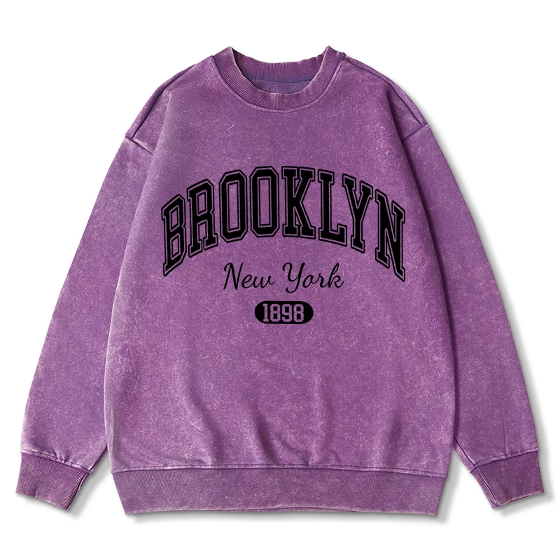 

Brooklyn 1898 Women Washed Hoodies Fashion Casual Versatile Hoodie Comfy Harajuku Sweatshirts Soft Quality Comfy Female Clothes