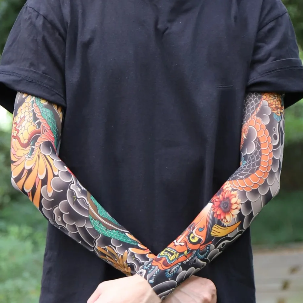 AliExpress NONE 2026 New Summer Tattoo Ice Arm Sleeves Cycling Sports Elastic & Breathable Scratch Resistant Sunscreen Arm Sleeves for Men Women