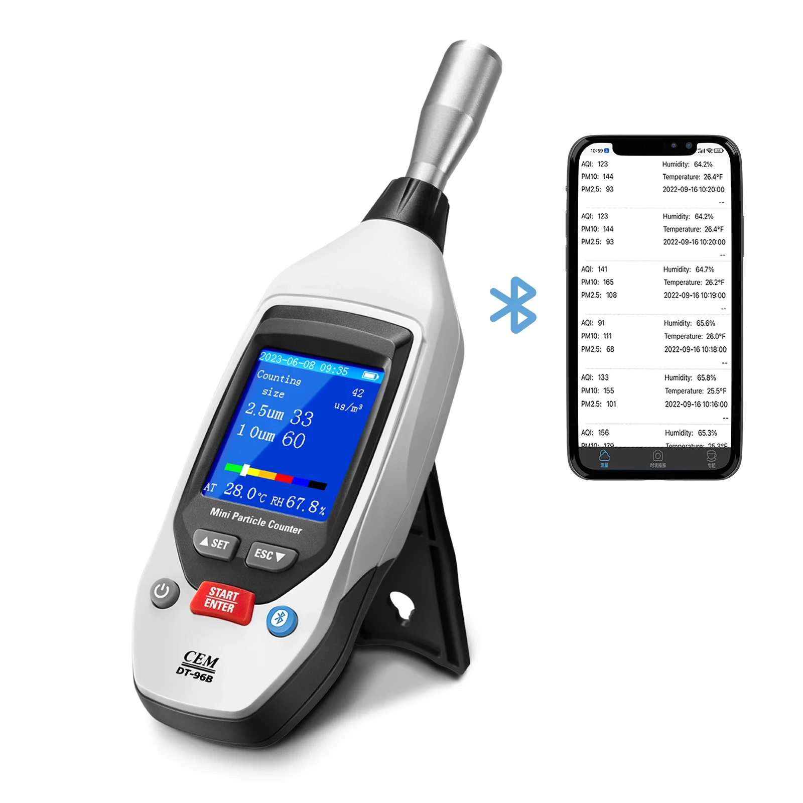 2.0'' TFT LCD Display Air Quality Monitor with PM2.5/PM10 Particle Counter and Bluetooth Interface