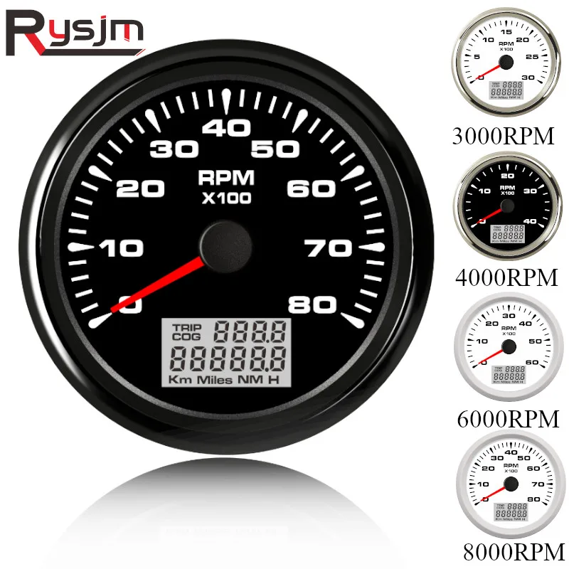 85mm Tachometer Gauge 6000,8000RPM M16 M18 Tacho Sensor Lcd Rev Counters with Trip Hour Meter Speed Ratio 8color backlight 9-32V