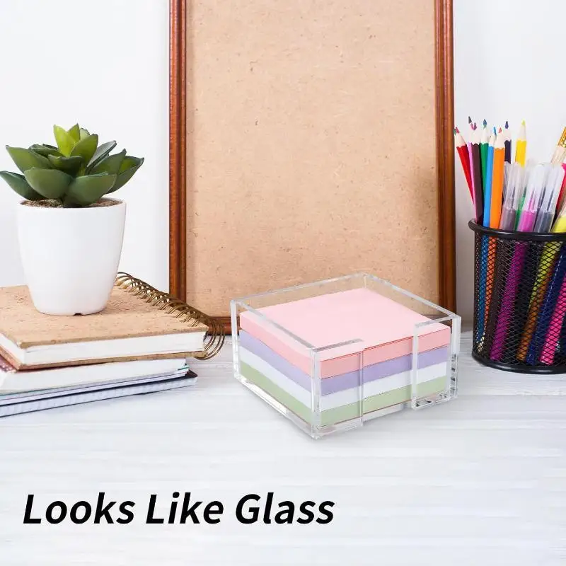 Transparent Sticky Note Holder Multi-Functional Crystal Clear Notepad Holder Desk Organization Portable Memo Note Dispenser