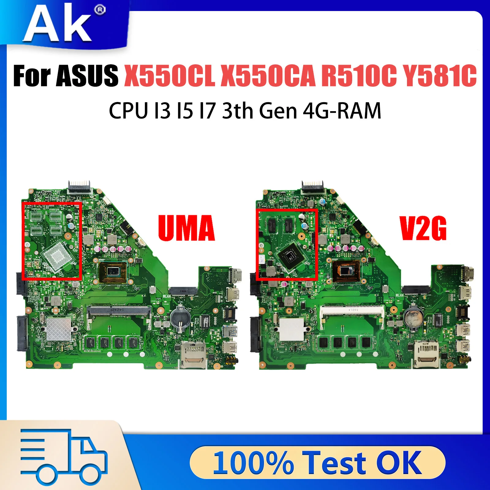 Carte mère Xcape CL pour ordinateur portable ASUS, carte mère Xcape CA, Xcape CC, R510C, Y58/s, Xcape C, CPU I3, I5, I7, 3th Isabel, 4G-RAM, GT710M