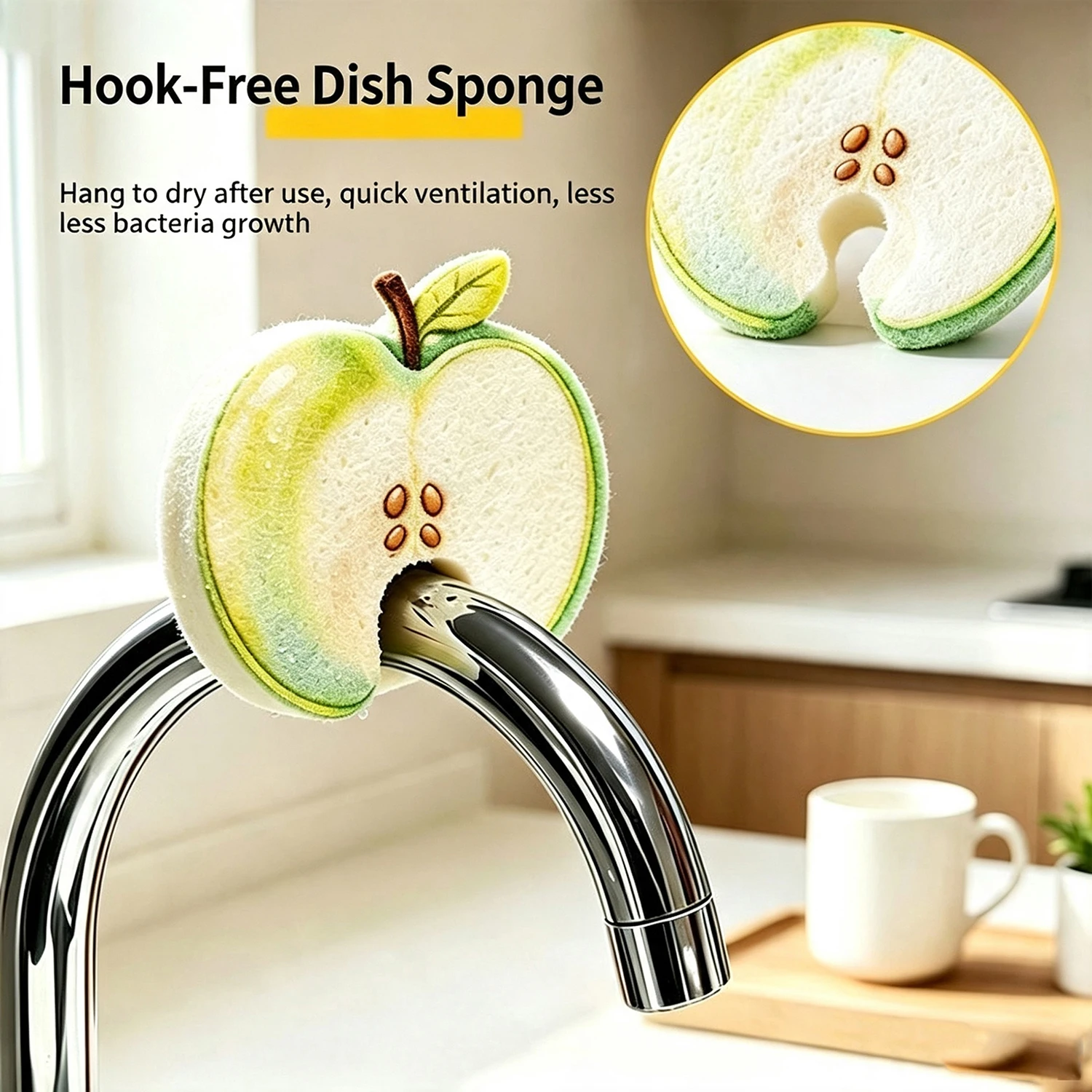 Kitchen Dishwashing Sponges Absorbent Clean Pad Water Tap Slot No Hanging Design Dual-Sided Compressed Cellulose Cleaning Sponge
