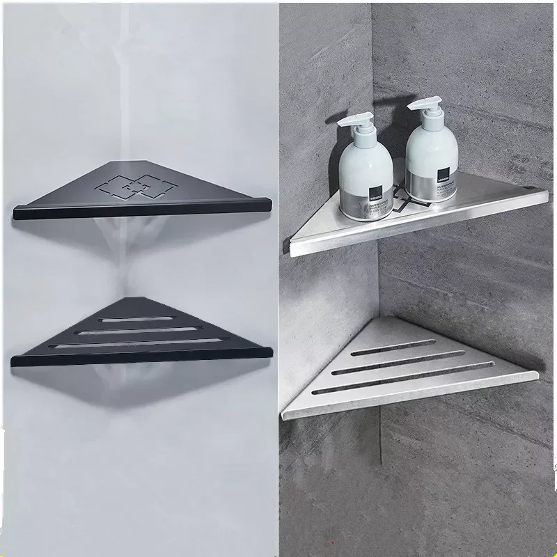 Bathroom Shelves Black Wall Mount Shampoo Storage Holder Bathroom Corner Shelf Kitchen Storage Bathroom Accessories