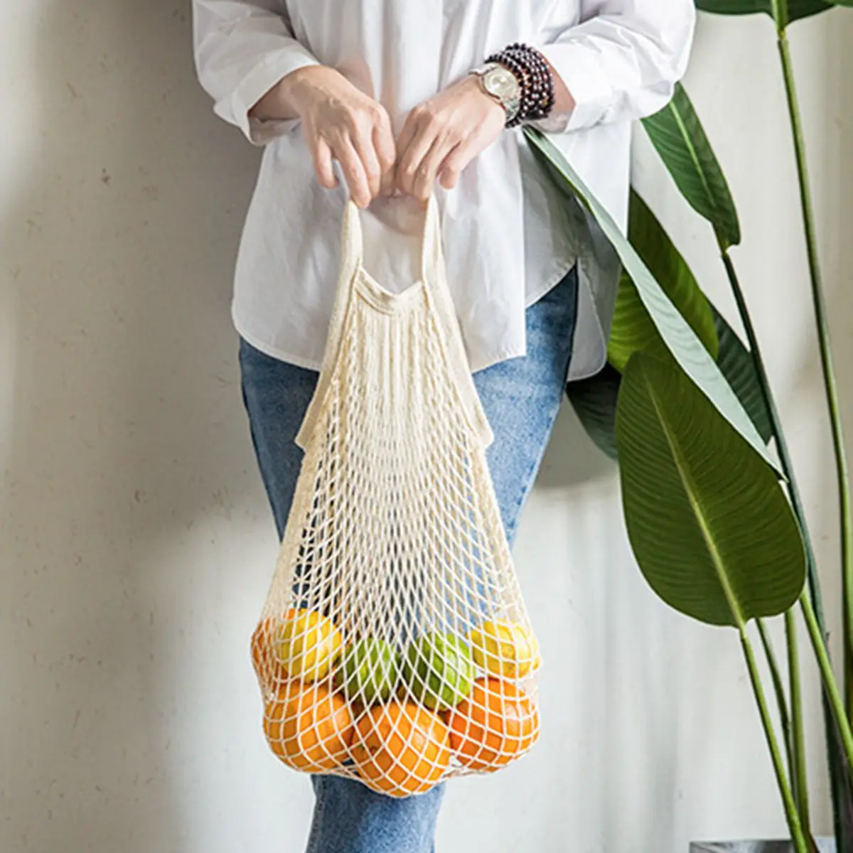 

Reusable Shopping Bags Portable Grocery Bags for Fruit and Vegetable Storage Bag Washable Cotton Mesh String Organic Organizer