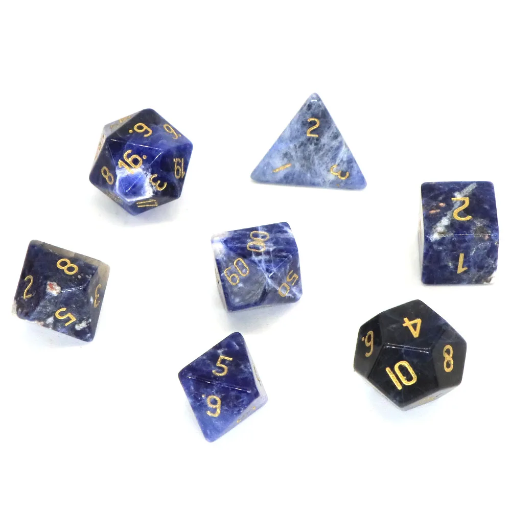 7Pcs/Set Polyhedral RPG DND Dice Role Playing D6 D20 Board Table Games Math Natural Stone Crystal Entertainment Accessories Gift