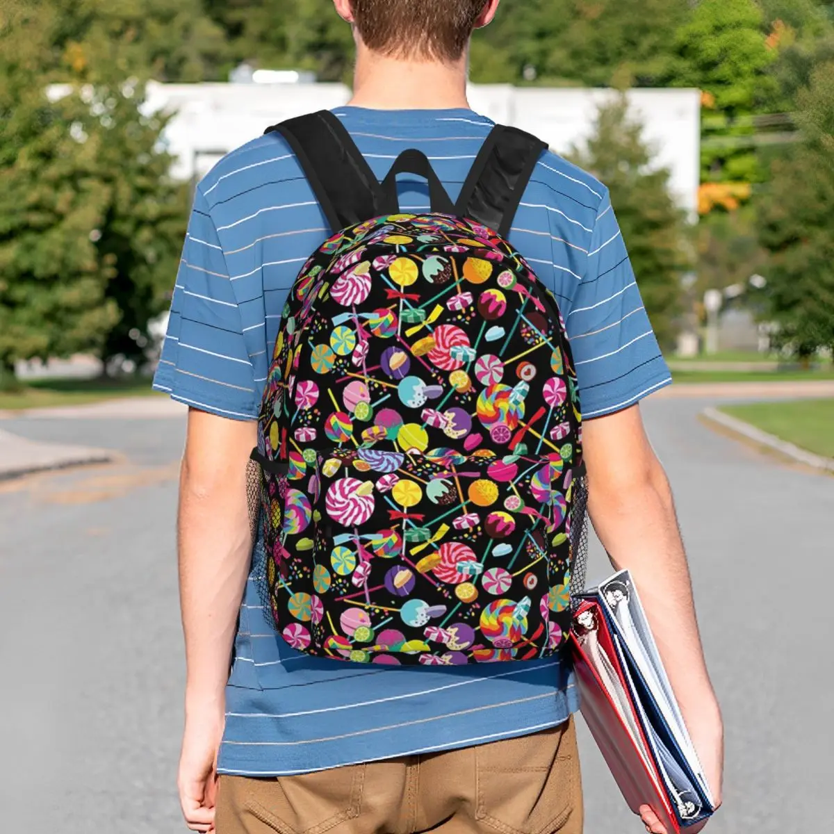 Colorful Candy Lollipop Themed Backpack Student BookBag Children School Bag Laptop Shoulder Bags for Men Women