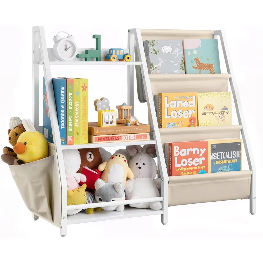 

3-Tier Bookshelf Toy Storage Organizer for Toddler Book Shelf for Rooms with Sling Book Rack and Storage Bag Storage Book Shelv
