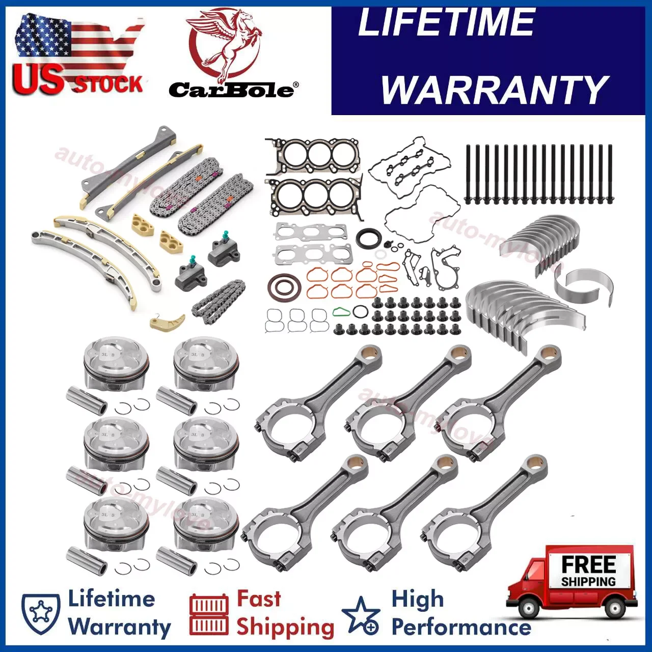 For 3.3L Hyundai Kia Sorento Sedona Cadenza Santa Fe Engine Overhaul Rebuild Kit