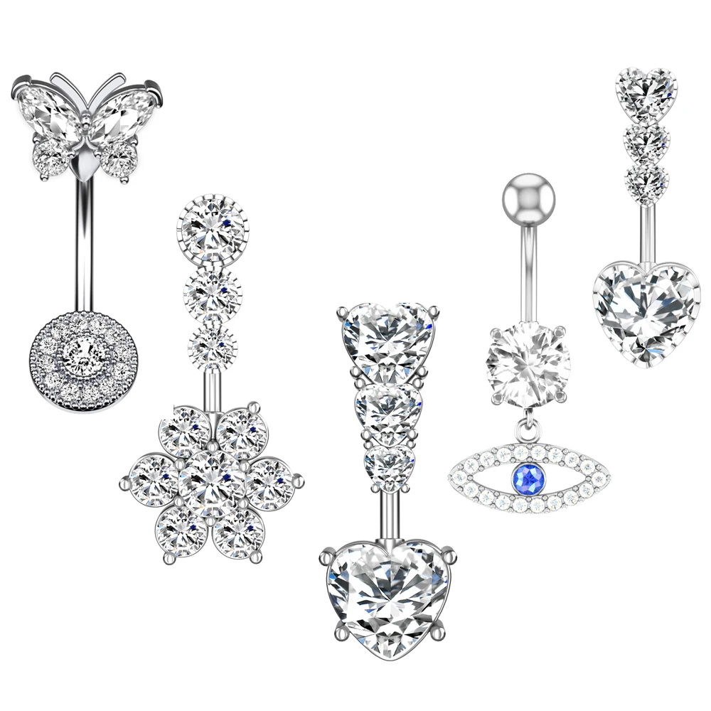 Surgical Steel Crystal Belly Button Piercing Set