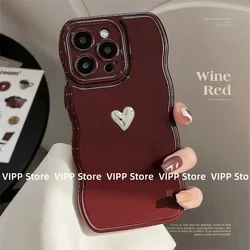 Unique Air Cushion Wave Gorgeous Wine Red Heart Case For iPhone 11 12 13 14 15 Plus 16 Pro Max Protection Shockproof Soft Cover