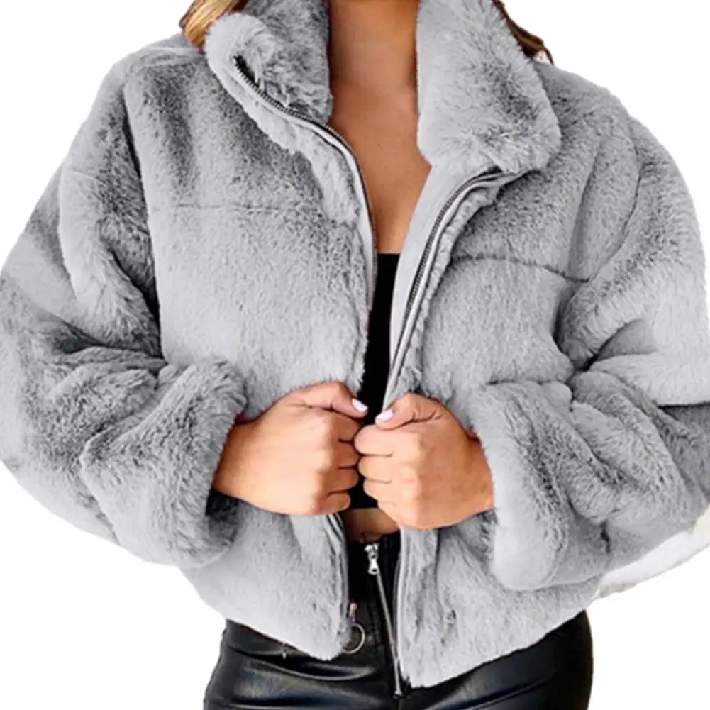 Thicken Fur Women\'s Jacket Plush Zipper Cardigan Stylish Cozy Trendy Elegant Solid Color Autumn Winter Jacket Coat