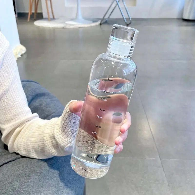 Creative ขวดน้ำพลาสติกที่มีเครื่องหมายเวลากีฬาน้ำขวด Reusable ถ้วยน้ำหยด-แบบพกพาดื่ม