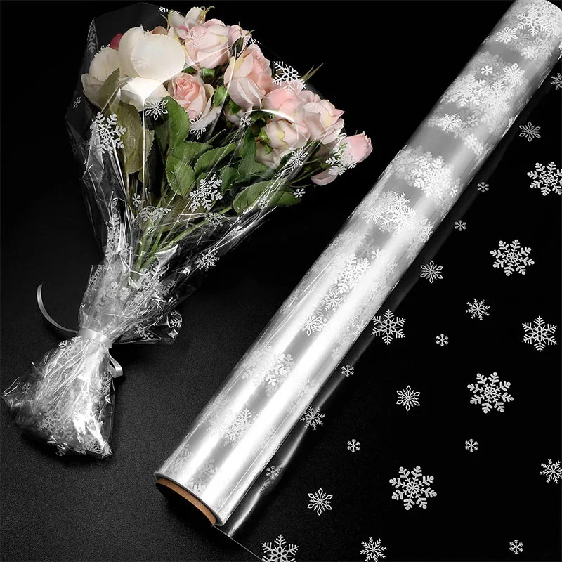 1 roll Christmas Cellophane Wrap Roll | Unfolded Width 34 inch x 100 Ft, Snowflake Pattern Paper Wrapper, 3 Mil Thicken Long