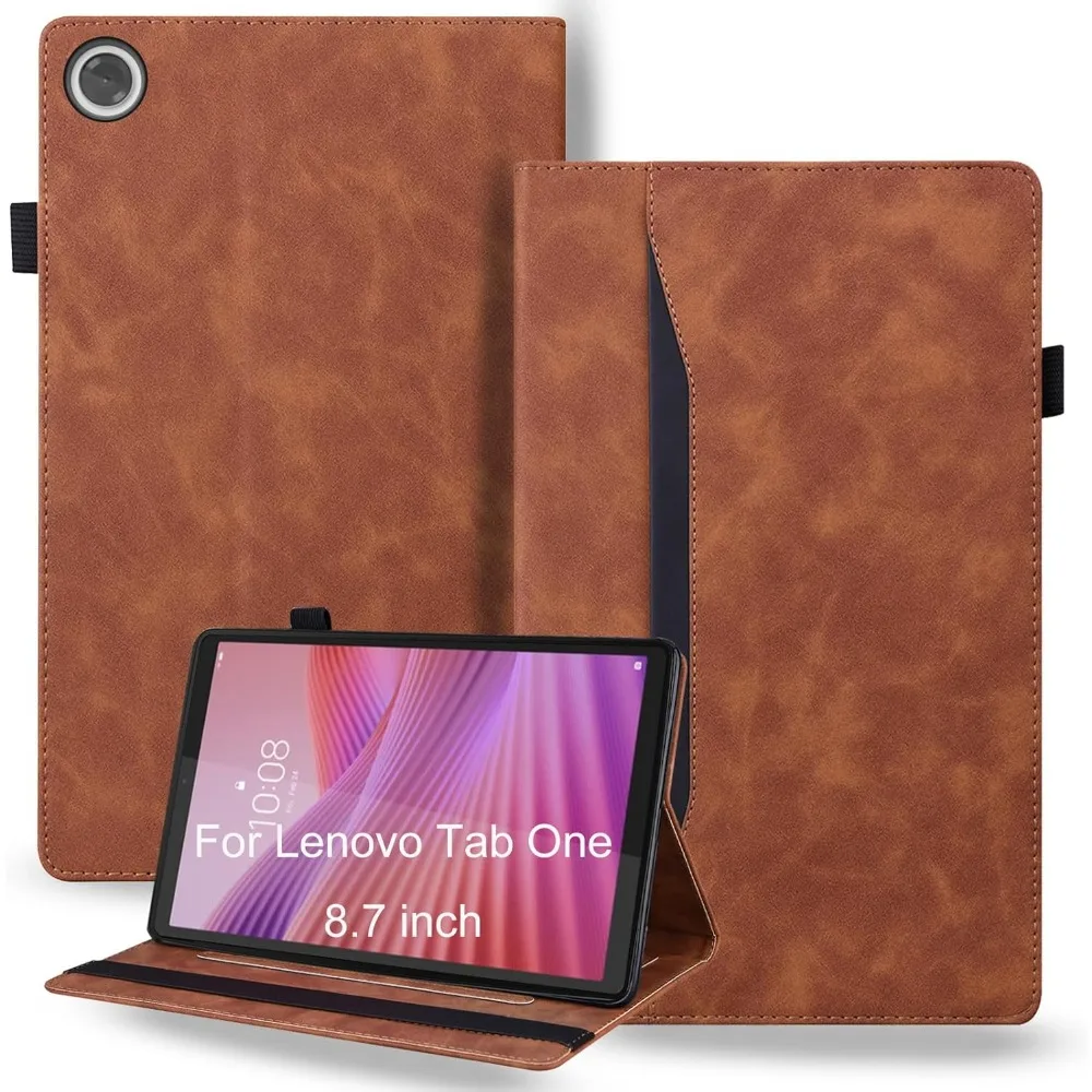 

Shockproof Case for Lenovo Tab One 8.7 inch 2025 Retro PU Leather + TPU Hybrid Protective Cover with Anti-Slip Grip Strap funda