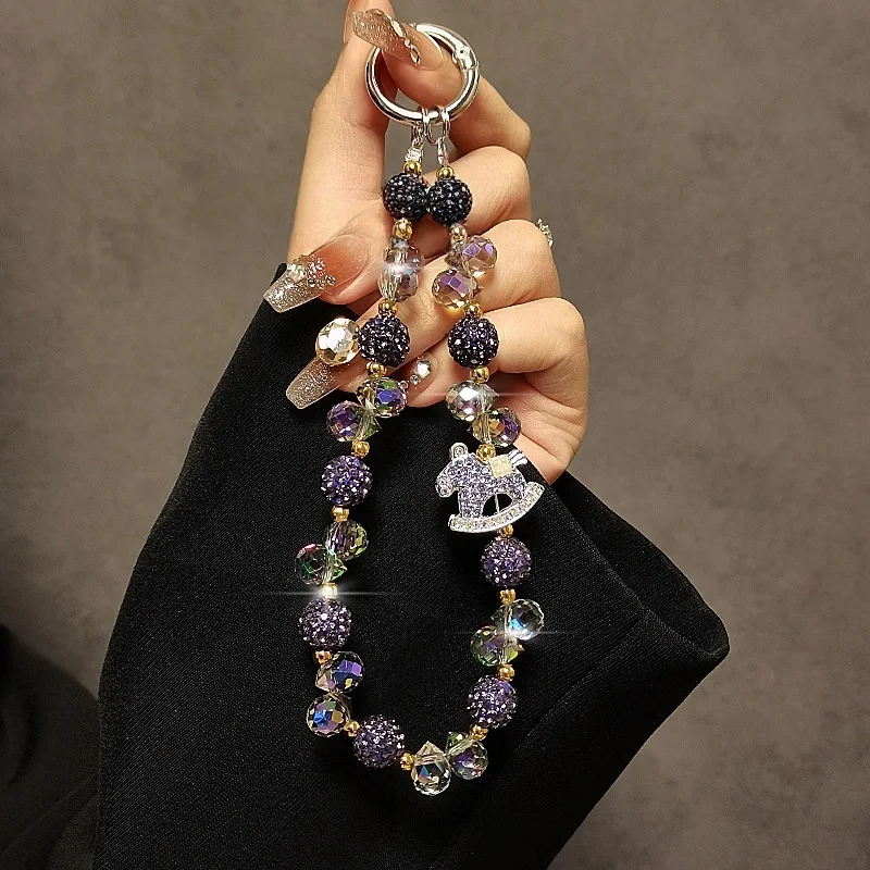 

Fashionable Light Luxury Rhinestone Cartoon Trojan Horse Crystal Mobile Phone Chain Pendant Beaded Short Style Accessory