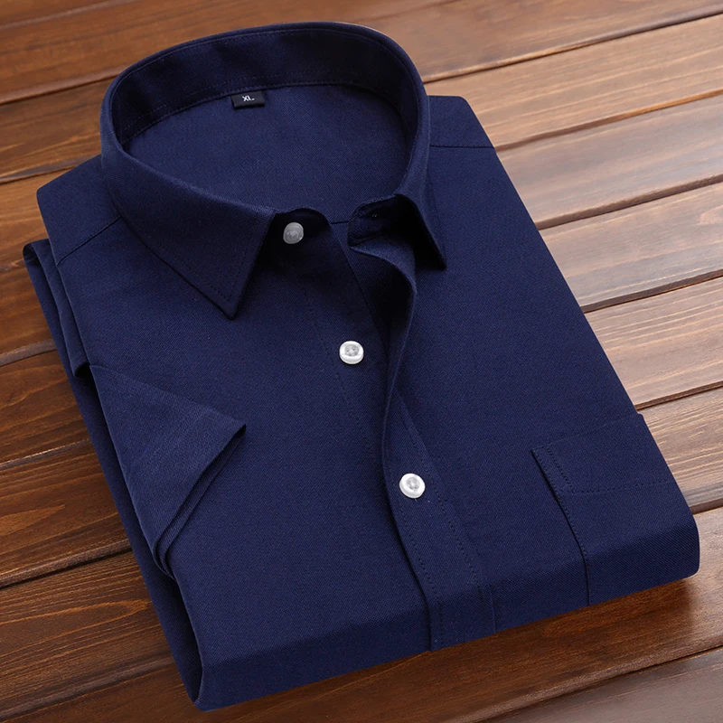 Summer New Men\'s Fashion Solid Color Casual Short-sleeved Shirt Korean Slim Men Short-sleeved Shirt