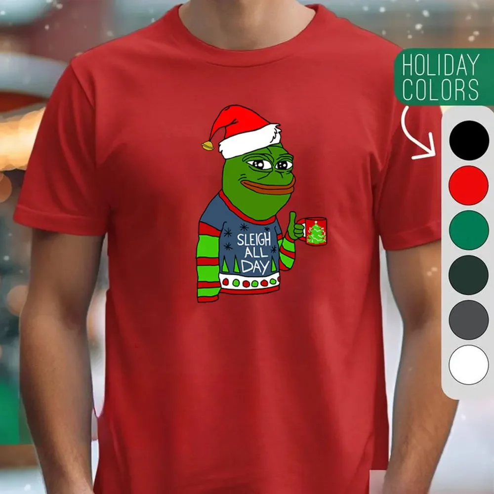 

Pepe The Frog Frog-patterned Shirt Cartoon Christmas T-Shirt Men Graphic Unisex Cotton Tees Y2k Clothes Breathable Cotton Shirts