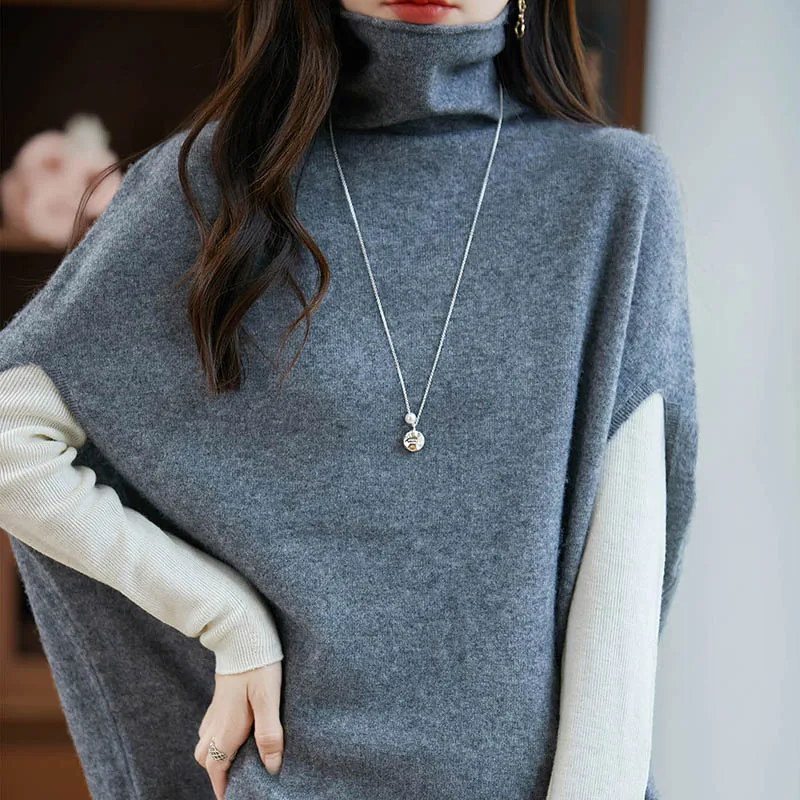 

Свитер без рукавов из 100% мериносовой шерсти, жилет с высоким воротником, женская мода, свободный вязаный жилет, однотонная осенняя женская одежда