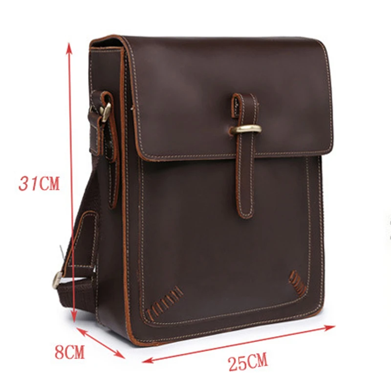 Vintage Crazy Horse Genuine Leather shoulder bag Men Crossbody Bag men Messenger bag Leather Leisure Bag Sling Brown Fashion